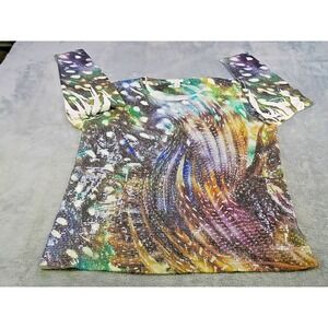 Chico's Women's Sequin Top Size 3 Long Sleeve Abstract Multicolor Blouse